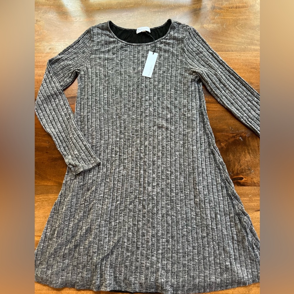 New Michael Stars Women's Size L Ribbed Knit  Gray Long Sleeve Dress